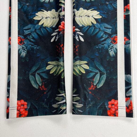 Goldsheep Vibrant Tropical Foliage Red Berries Track Stripe Leggings Size S - Picture 7 of 9